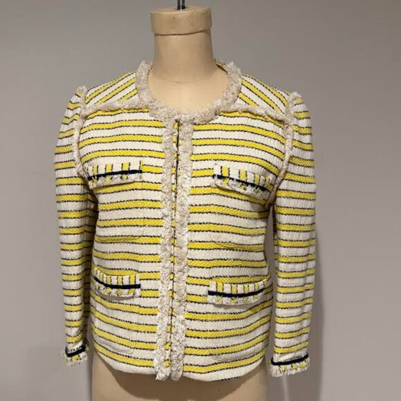 Veronica Beard Jackets & Blazers - Veronica Beard yellow & blue stripe cream tweed jacket